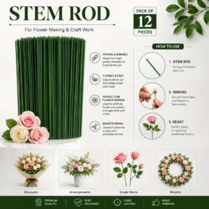 **Green Floral Stem Rods for Craft & Flower Making (Pack of 12)**